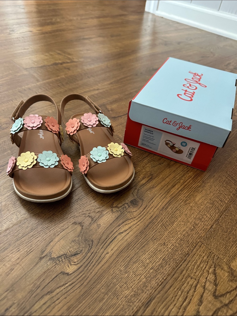 Cat & Jack Sharma Floral Sandals Toddler Girl Size 12 Tan